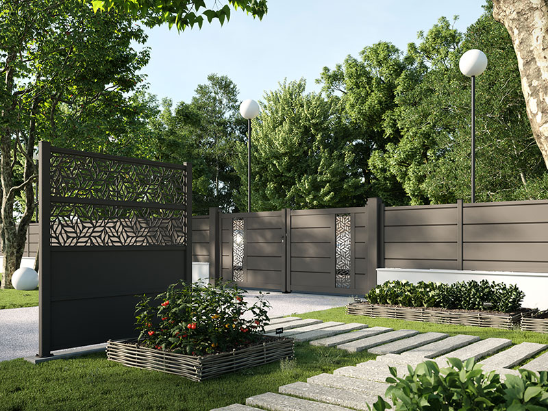 Décor en aluminium pour clôture composite - Végétal Gris