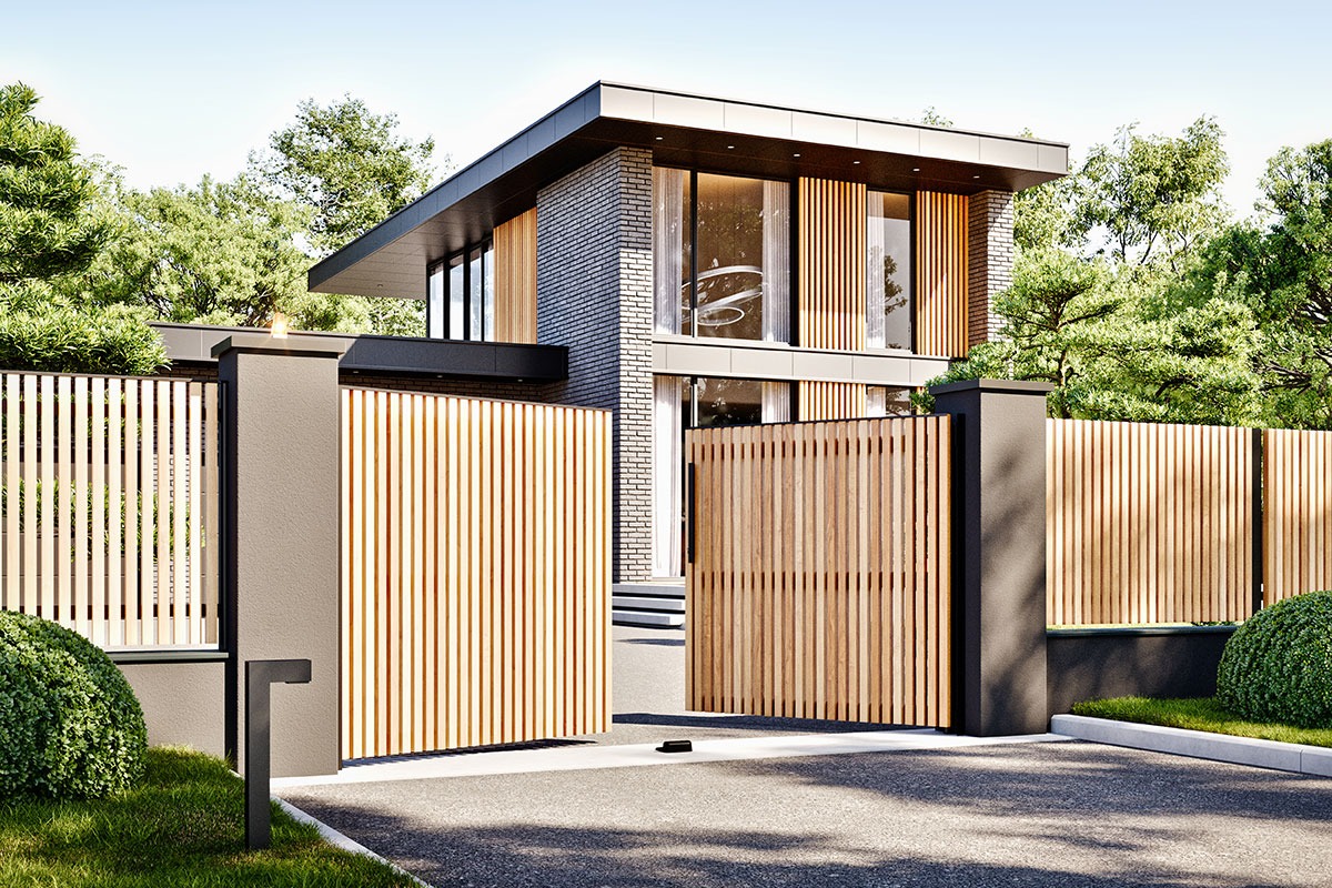 clôture de jardin en bois palissade-moderne-amenagement-exterieur